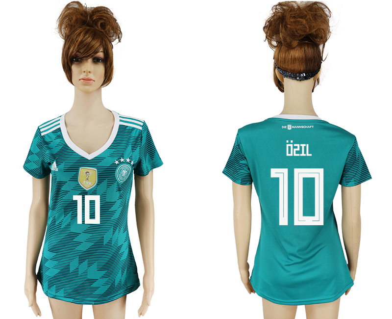 Germany 10 OZIL Away Women 2018 FIFA World Cup Soccer Jersey