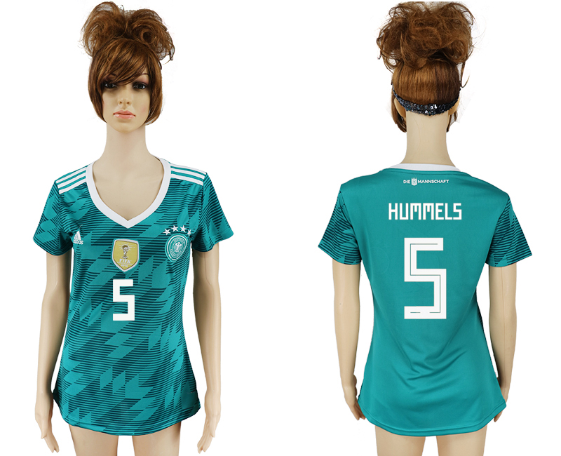 Germany 5 HUMMELS Away Women 2018 FIFA World Cup Soccer Jersey