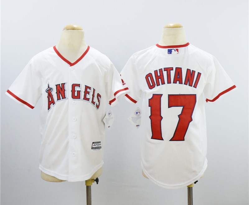 Angels 17 Shohei Ohtani White Youth Cool Base Jersey - Click Image to Close