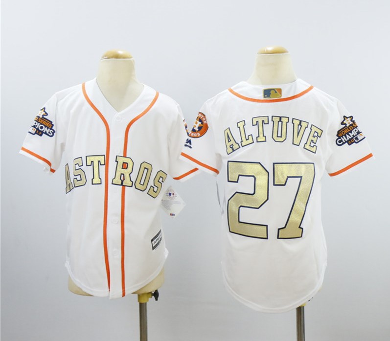 Astros 27 Jose Altuve White Youth 2018 Gold Program Cool Base Jersey - Click Image to Close