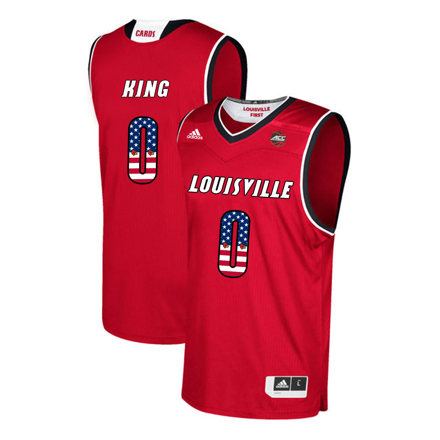 Louisville Cardinals 0 Diamond King Red USA Flag College Basketball Jersey