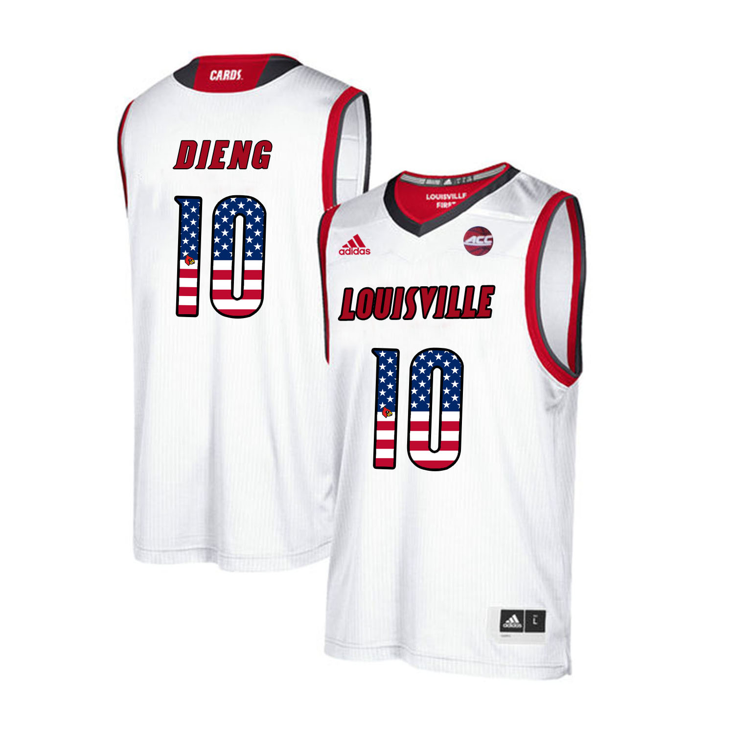Louisville Cardinals 10 Gorgui Dieng White USA Flag College Basketball Jersey