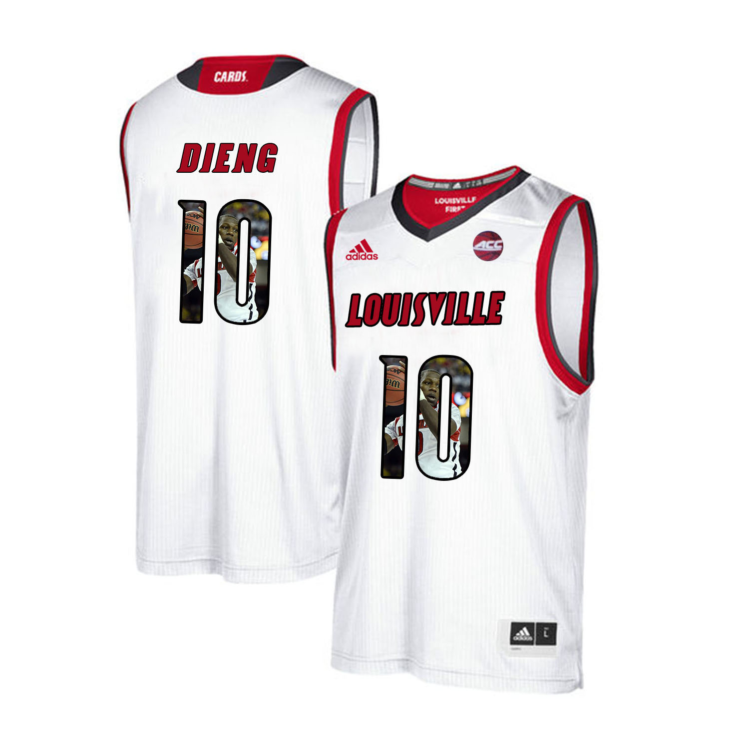 Louisville Cardinals 10 Gorgui Dieng White With Portrait Print College Basketball Jersey