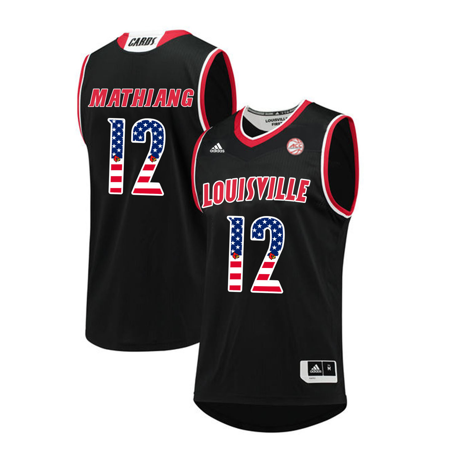 Louisville Cardinals 12 Mangok Mathiang Black USA Flag College Basketball Jersey
