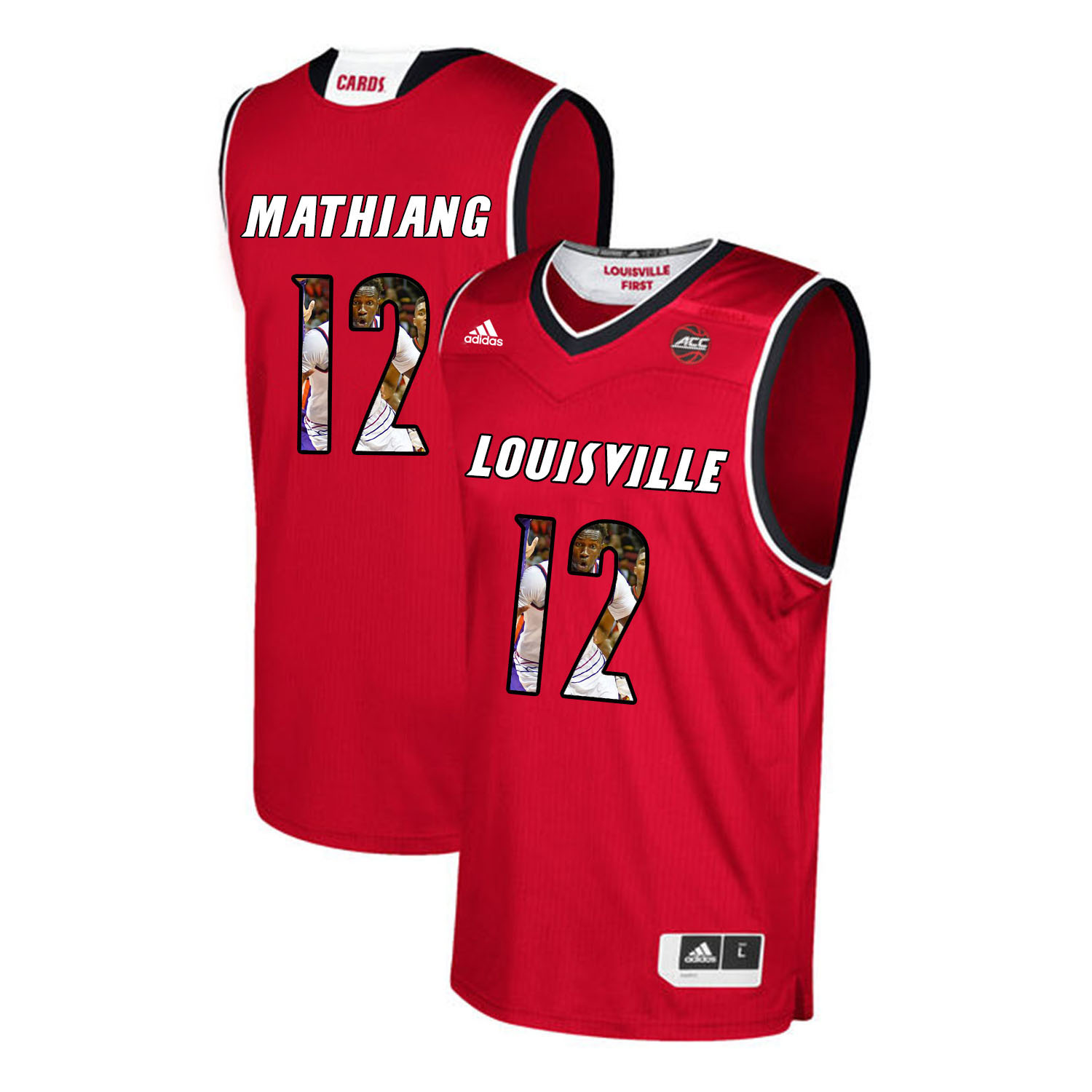 Louisville Cardinals 12 Mangok Mathiang Red With Portrait Print College Basketball Jersey