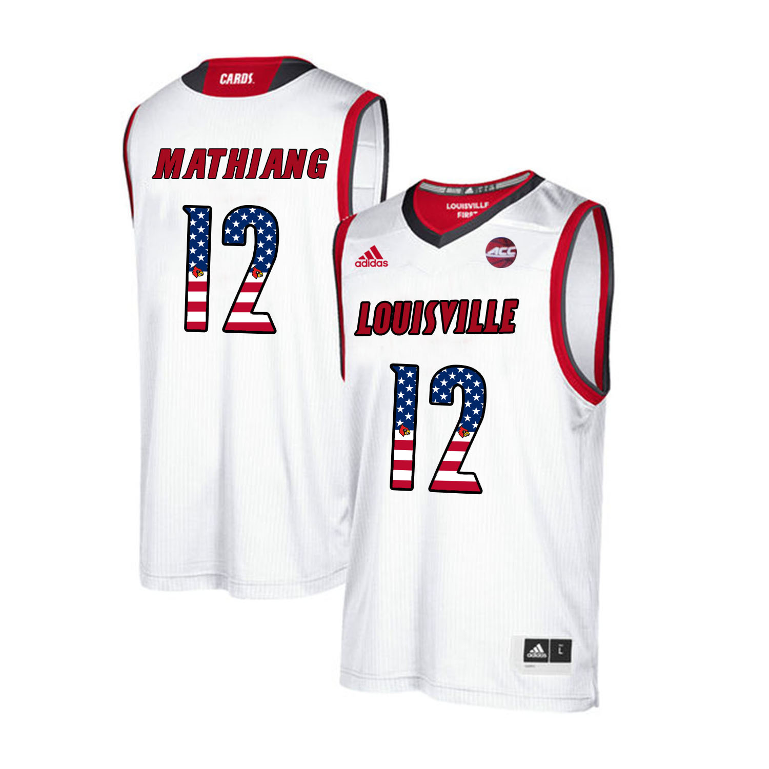Louisville Cardinals 12 Mangok Mathiang White USA Flag College Basketball Jersey