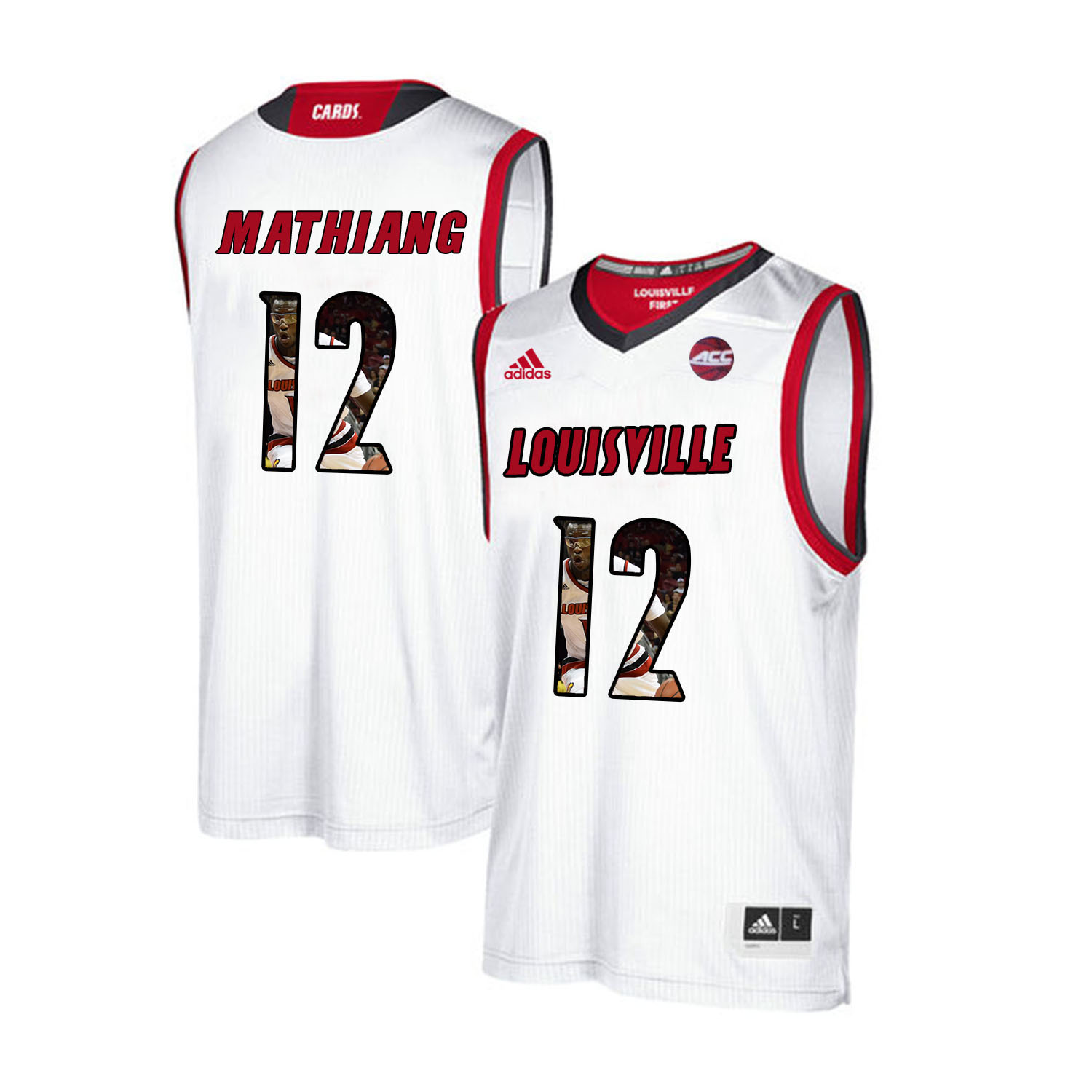 Louisville Cardinals 12 Mangok Mathiang White With Portrait Print College Basketball Jersey