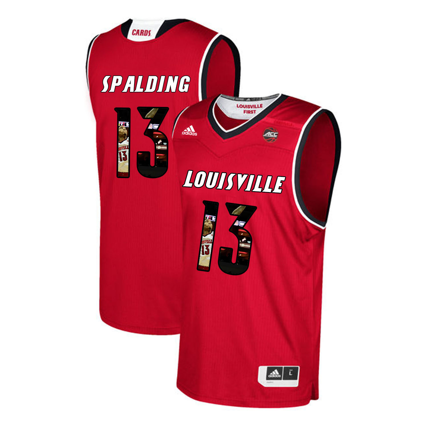 Louisville Cardinals 13 Ray Spalding Red With Portrait Print College Basketball Jersey