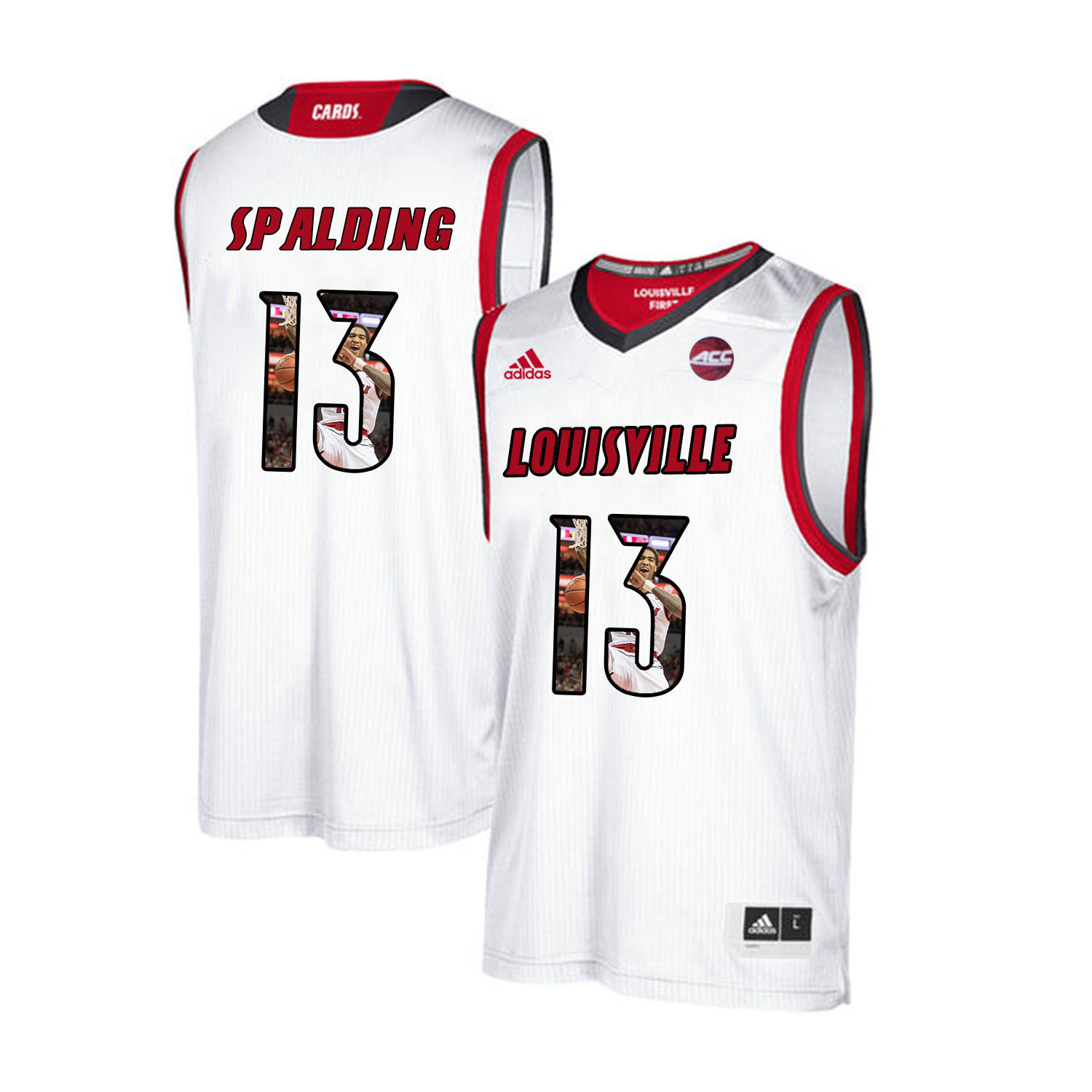 Louisville Cardinals 13 Ray Spalding White With Portrait Print College Basketball Jersey