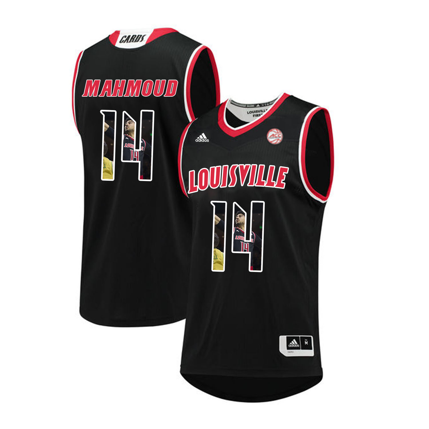 Louisville Cardinals 14 Anas Mahmoud Black With Portrait Print College Basketball Jersey