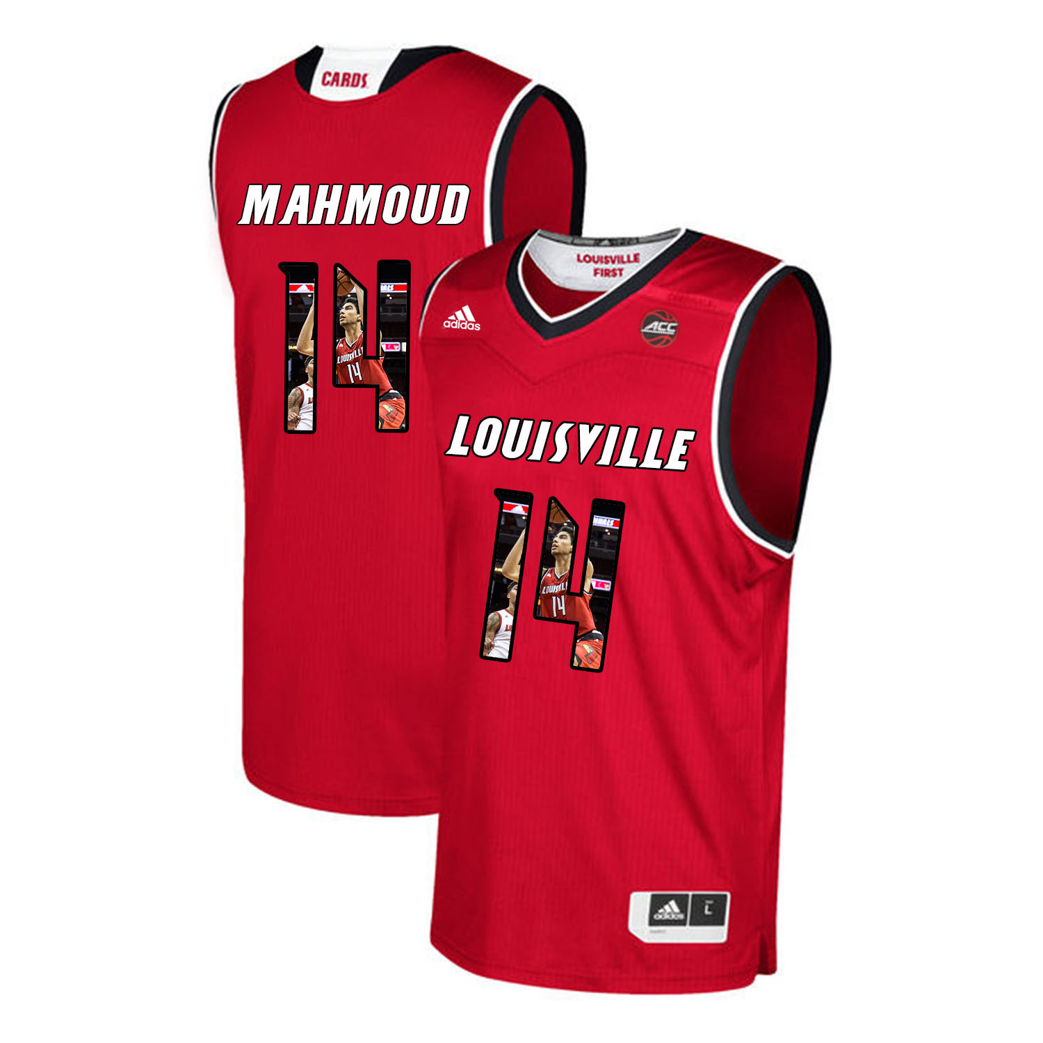 Louisville Cardinals 14 Anas Mahmoud Red With Portrait Print College Basketball Jersey