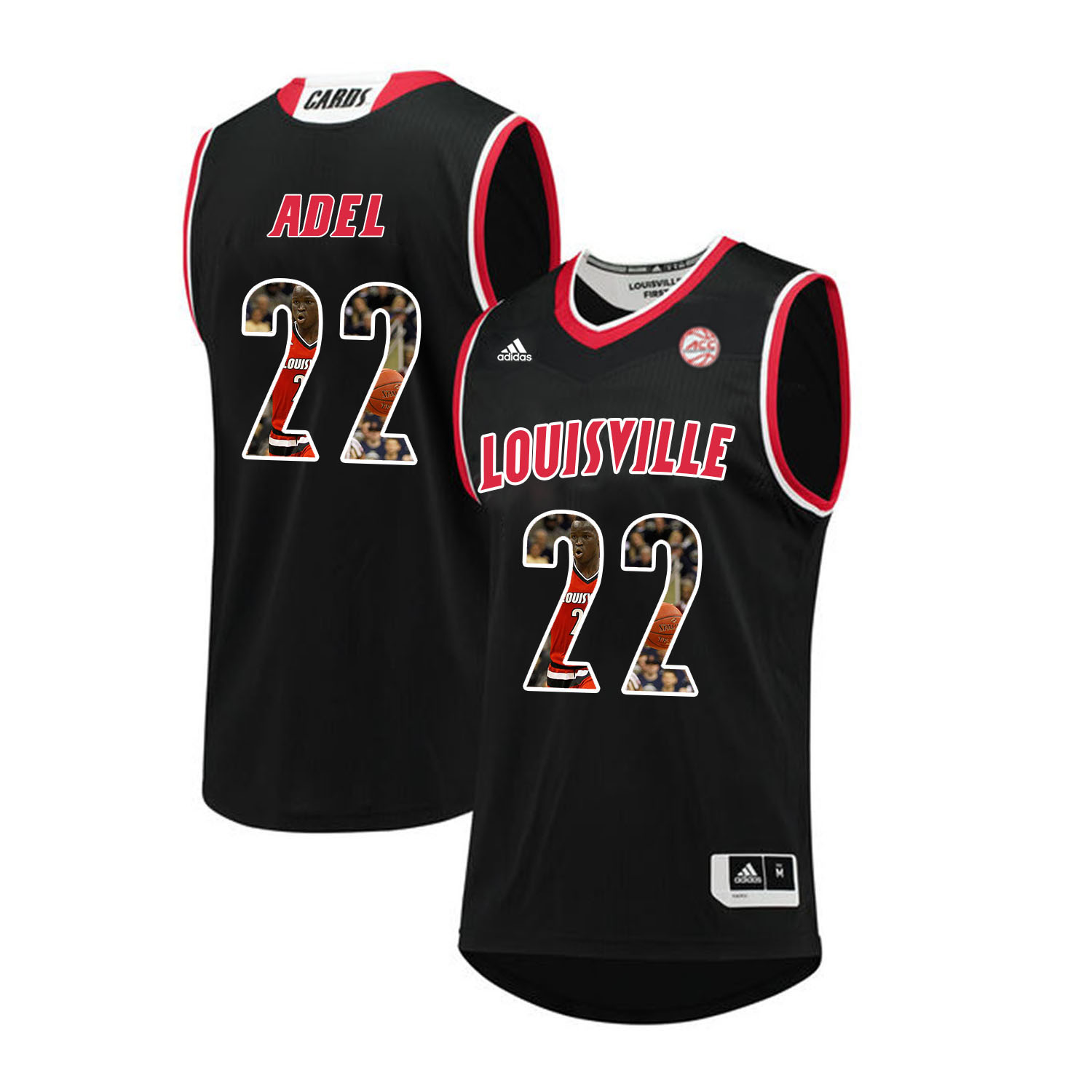 Louisville Cardinals 22 Deng Adel Black With Portrait Print College Basketball Jersey