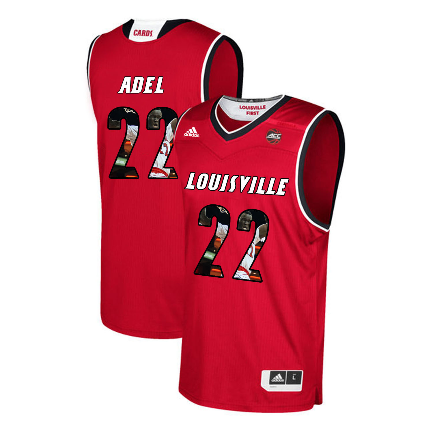 Louisville Cardinals 22 Deng Adel Red With Portrait Print College Basketball Jersey