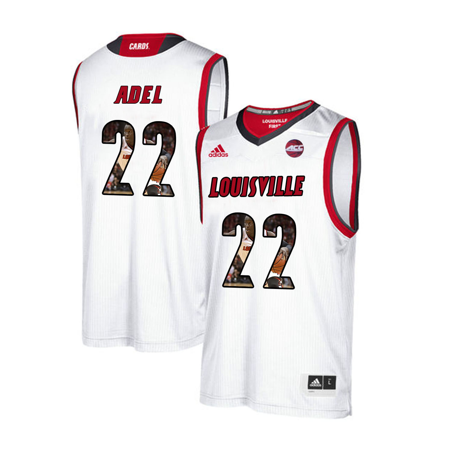 Louisville Cardinals 22 Deng Adel White With Portrait Print College Basketball Jersey Louisville Cardinals 22 Deng Adel White With Portrait Print College Basketball Jersey