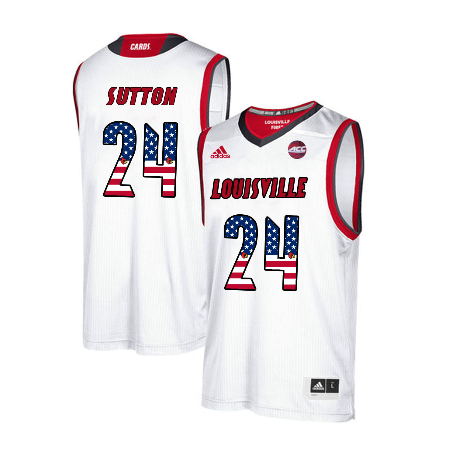 Louisville Cardinals 24 Dwayne Sutton White USA Flag College Basketball Jersey