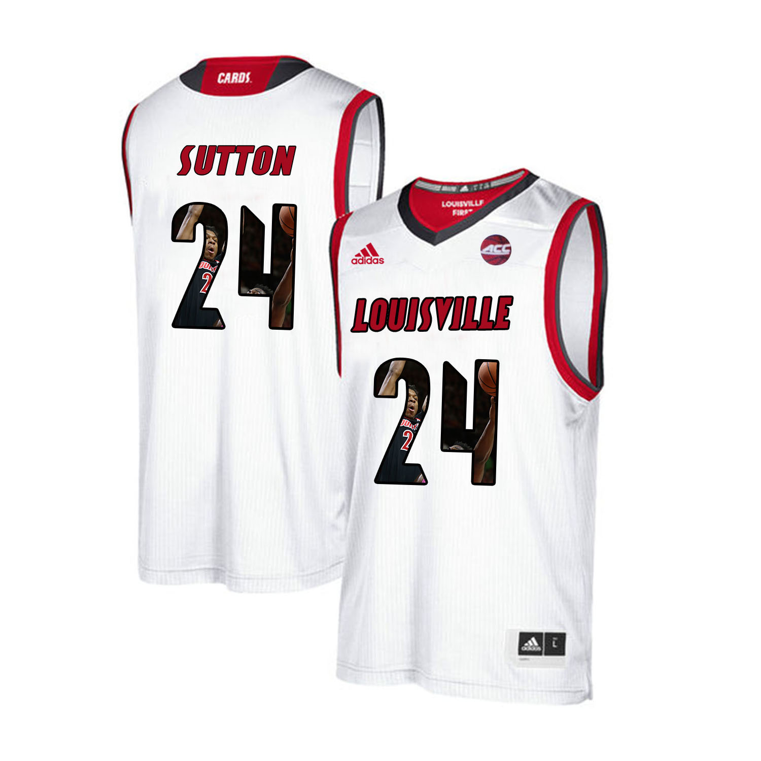 Louisville Cardinals 24 Dwayne Sutton White With Portrait Print College Basketball Jersey