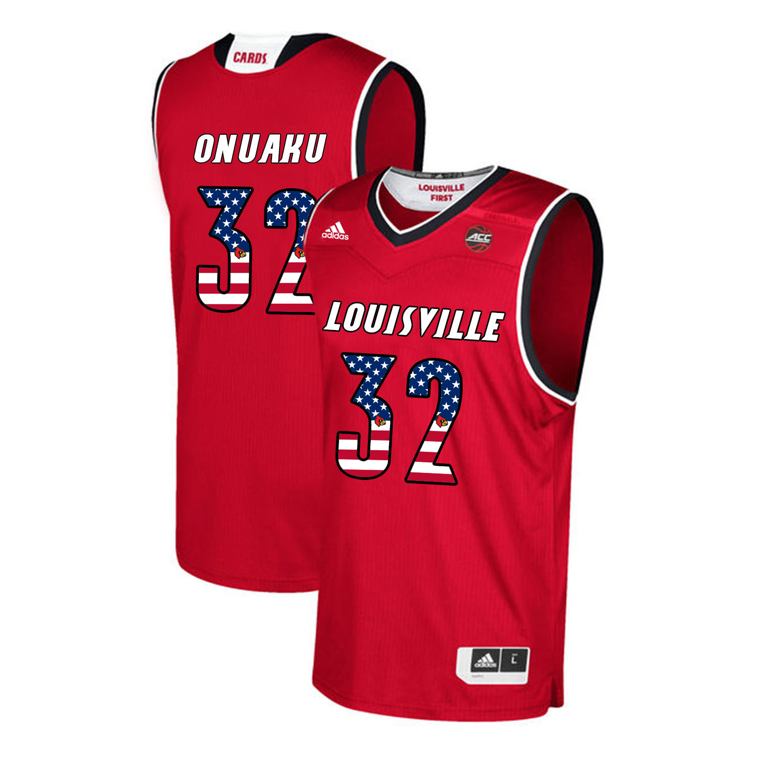 Louisville Cardinals 32 Chinanu Onuaku Red USA Flag College Basketball Jersey