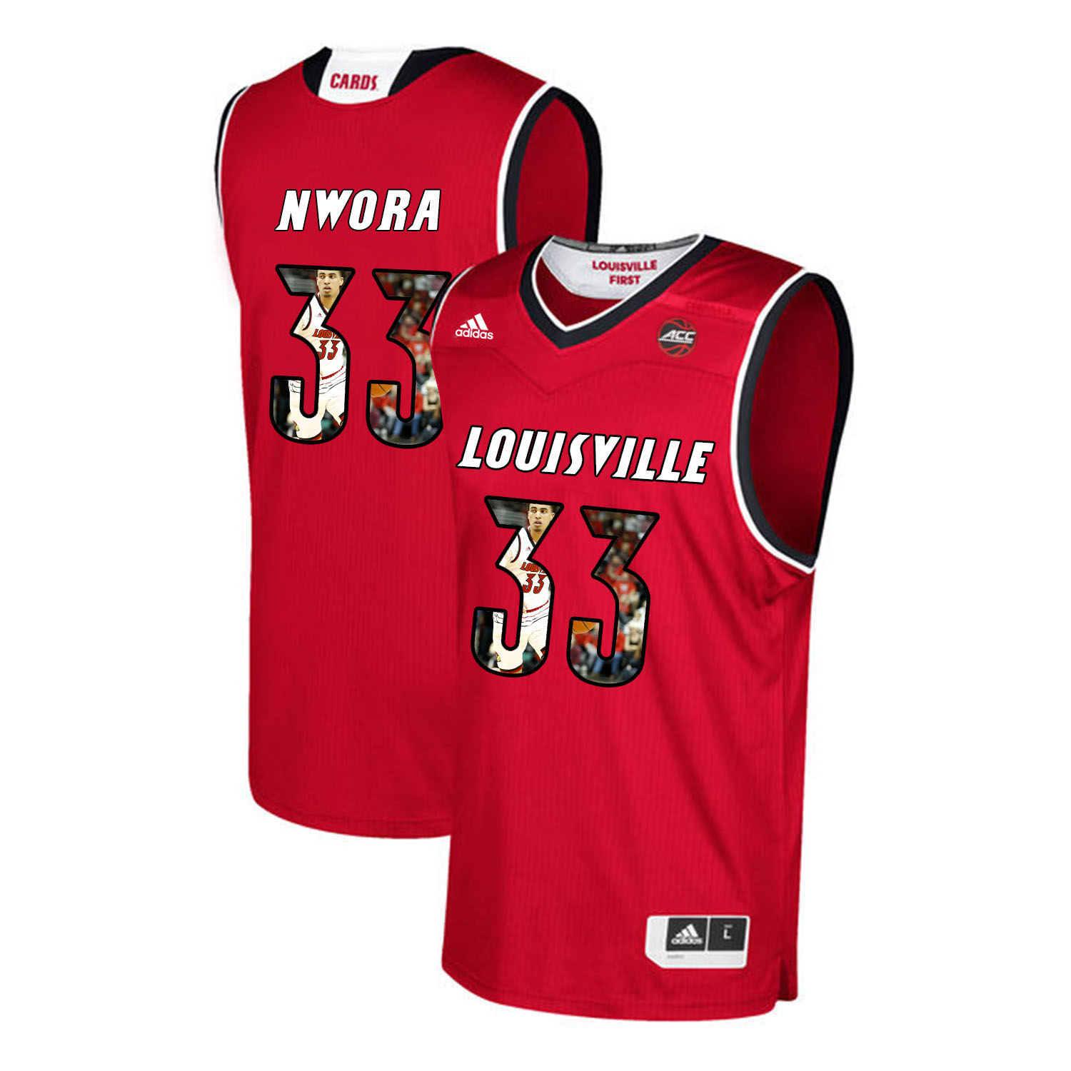 Louisville Cardinals 33 Jordan Nwora Red With Portrait Print College Basketball Jersey