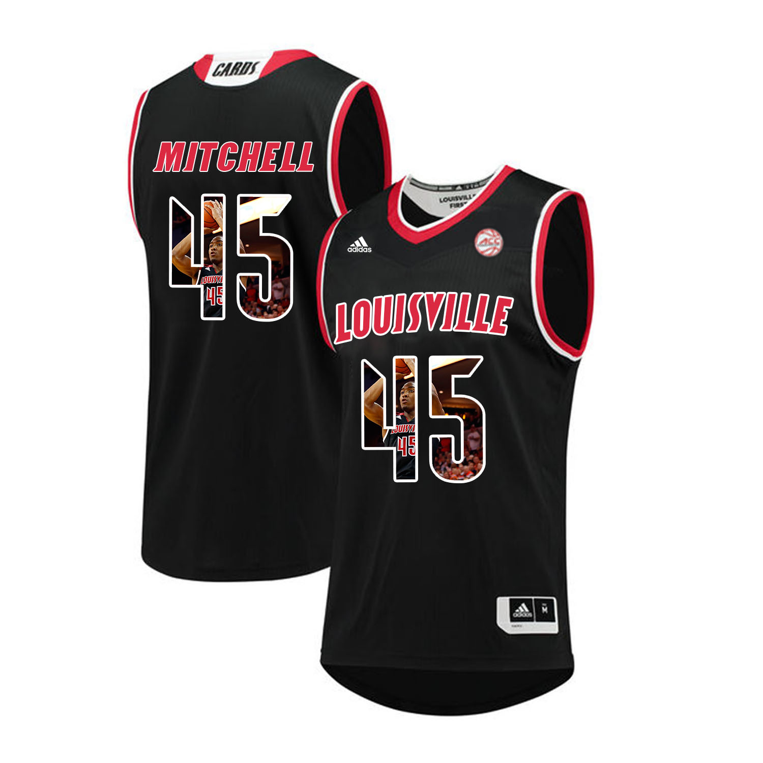 Louisville Cardinals 45 Donovan Mitchell Black With Portrait Print College Basketball Jersey