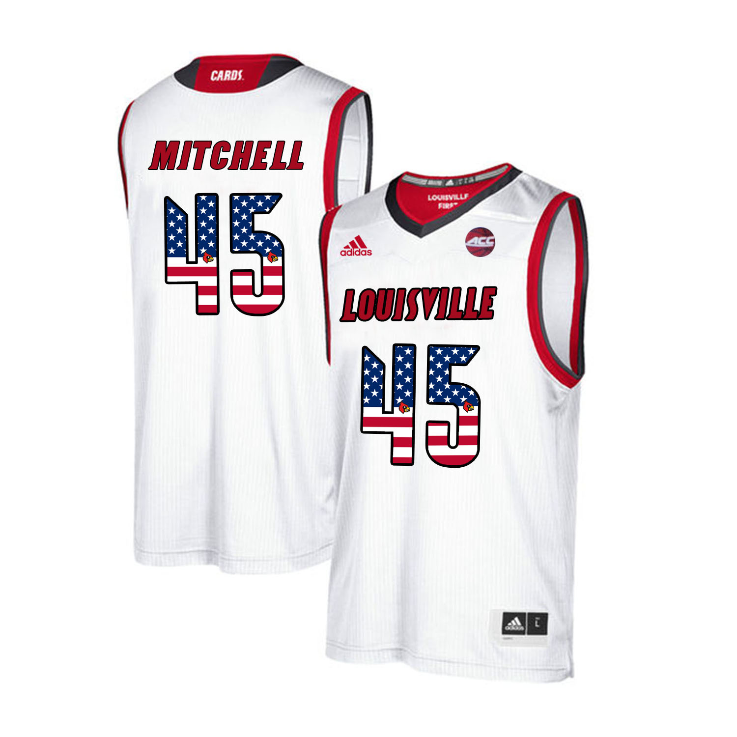 Louisville Cardinals 45 Donovan Mitchell White USA Flag College Basketball Jersey Louisville Cardinals 45 Donovan Mitchell White USA Flag College Basketball Jersey