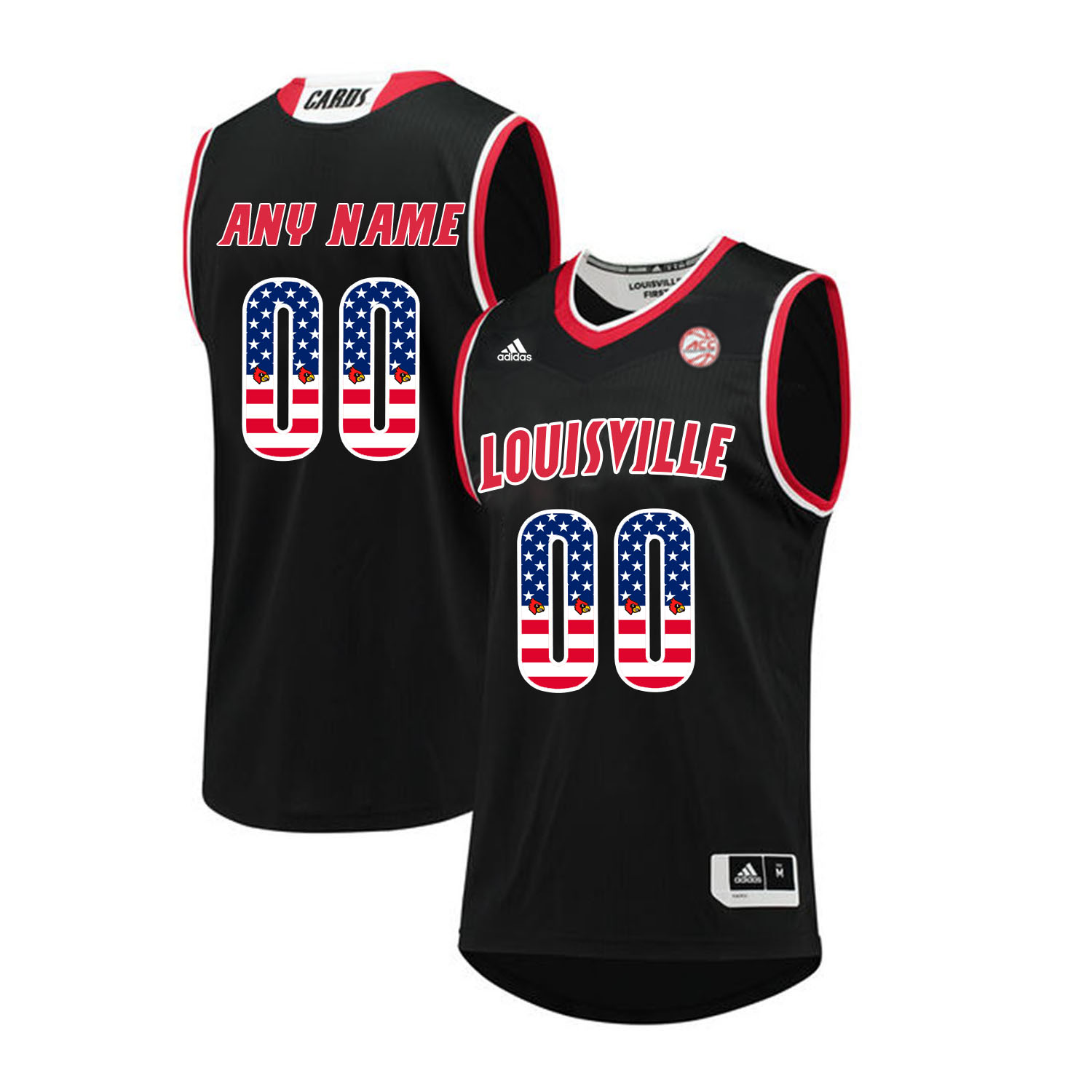 Louisville Cardinals Customized Black USA Flag College Basketball Jersey - Click Image to Close