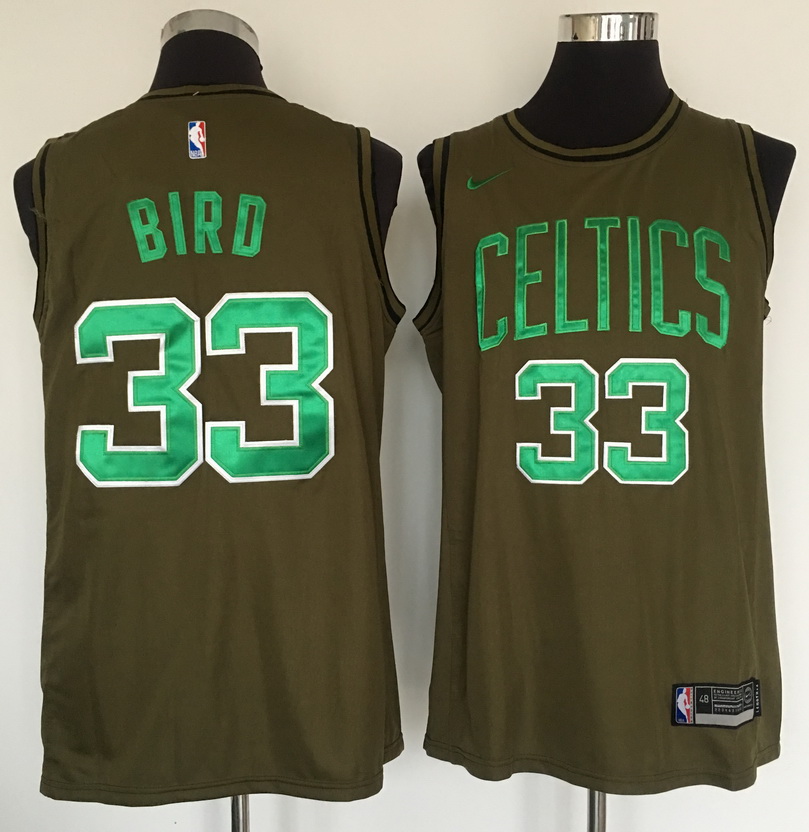 Celtics 33 Larry Bird Olive Nike Swingman Jersey
