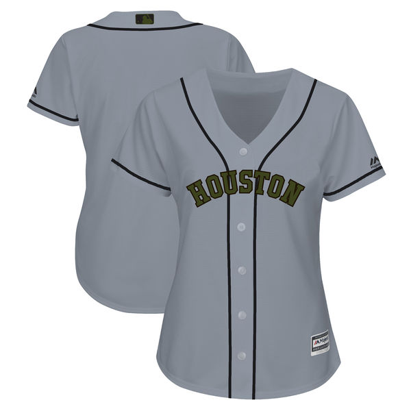 Astros Blank Gray Women 2018 Memorial Day Cool Base Jersey - Click Image to Close