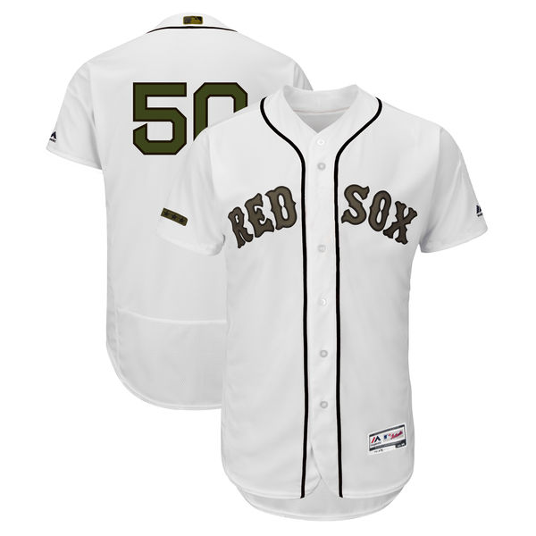 Red Sox 50 Mookie Betts White 2018 Memorial Day Flexbase Jersey - Click Image to Close