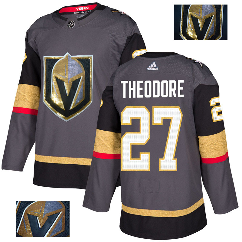 Vegas Golden Knights 27 Shea Theodore Gray With Special Glittery Logo Adidas Jersey