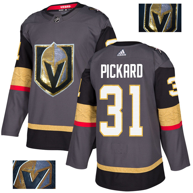 Vegas Golden Knights 31 Calvin Pickard Gray With Special Glittery Logo Adidas Jersey - Click Image to Close