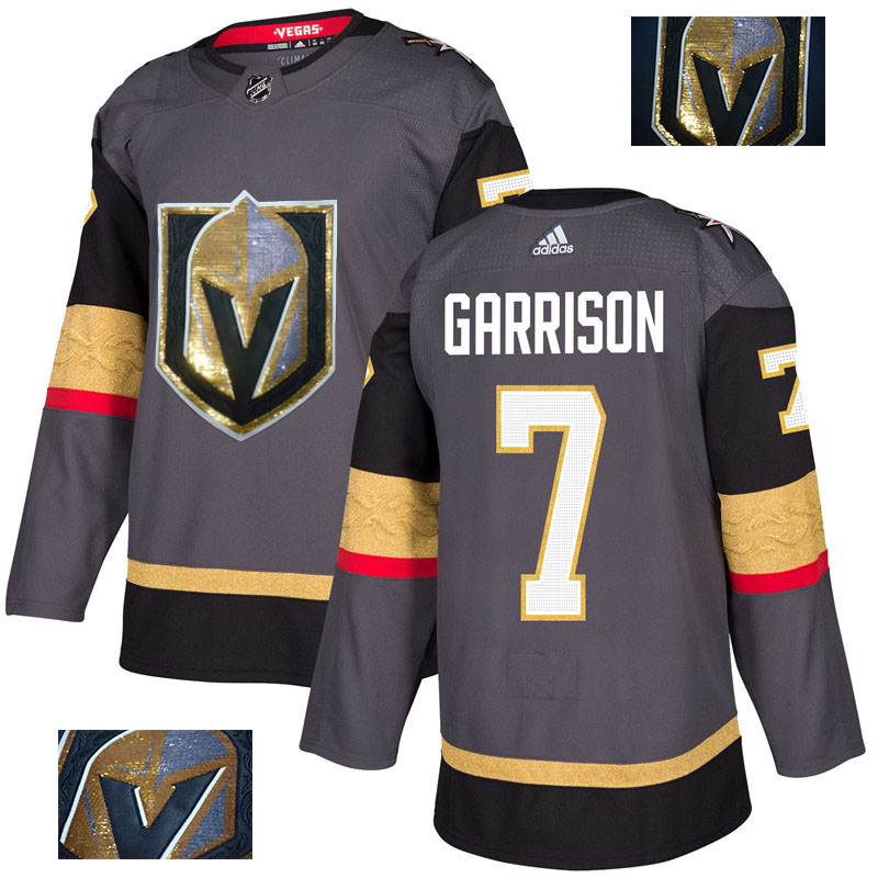 Vegas Golden Knights 7 Jason Garrison Gray With Special Glittery Logo Adidas Jersey - Click Image to Close