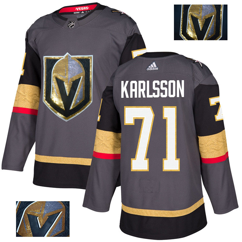 Vegas Golden Knights 71 William Karlsson Gray With Special Glittery Logo Adidas Jersey - Click Image to Close