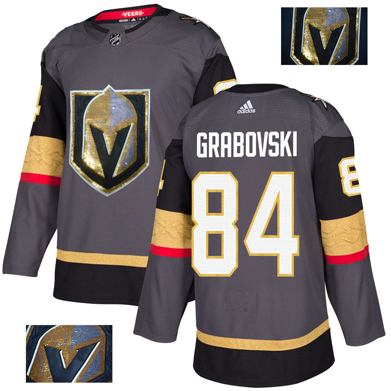 Vegas Golden Knights 84 Mikhail Grabovski Gray With Special Glittery Logo Adidas Jersey - Click Image to Close