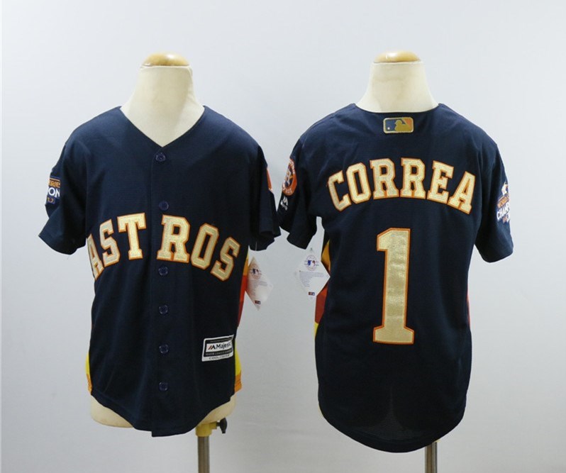 Astros 1 Carlos Correa Navy Youth 2018 Gold Program Cool Base Jersey - Click Image to Close