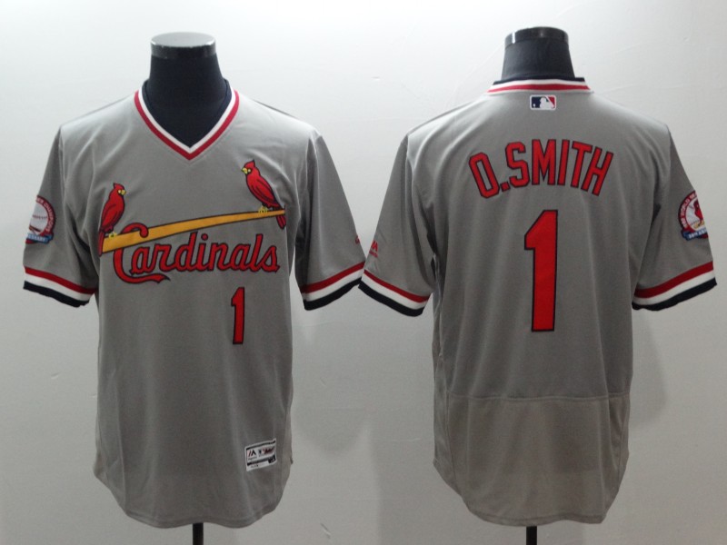 Cardinals 1 Ozzie Smith Grey Cooperstown Collection Flexbase Jersey - Click Image to Close