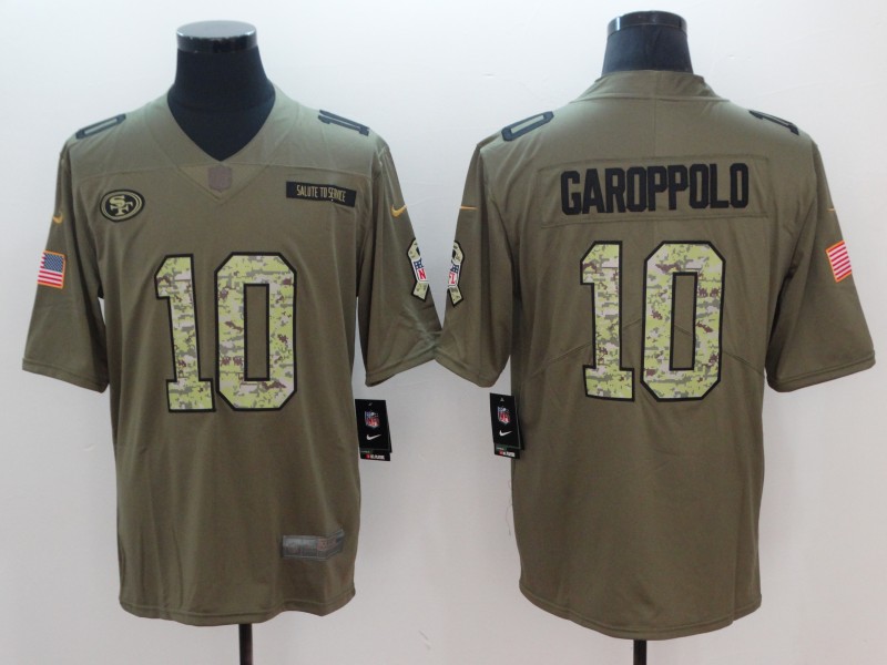 Nike 49ers 10 Jimmy Garoppolo Olive Camo Salute To Service Limited Jersey - Click Image to Close