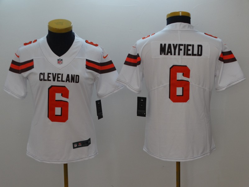 Nike Browns 6 Baker Mayfield White Women New Vapor Untouchable Player Limited Jersey - Click Image to Close
