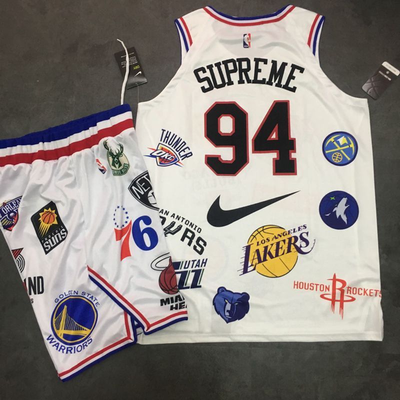 Supreme x Nike x NBA Logos White Stitched Basketball Jersey(With Shorts)