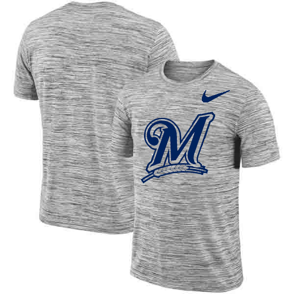 Milwaukee Brewers Nike Heathered Black Sideline Legend Velocity Travel Performance T-Shirt - Click Image to Close