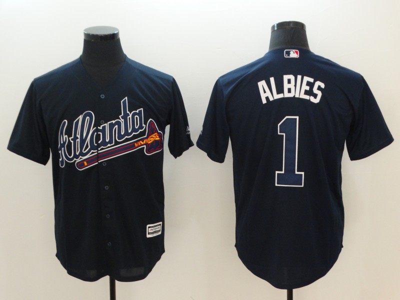 Braves 1 Ozzie Albies Navy Cool Base Jersey - Click Image to Close