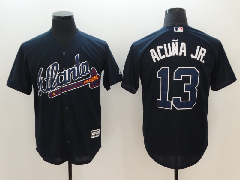 Braves 13 Ronald Acuna Jr. Navy Cool Base Jersey - Click Image to Close