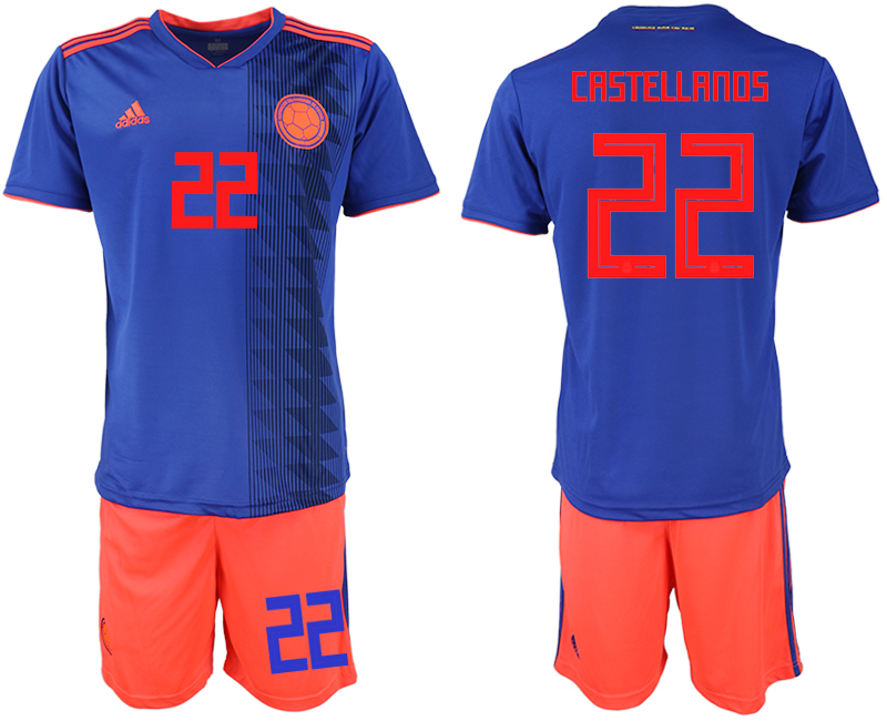 Colombia 22 CASTELLANOS Away 2018 FIFA World Cup Soccer Jersey - Click Image to Close