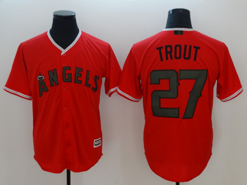 Angels 27 Mike Trout Red 2018 Memorial Day Cool Base Jersey