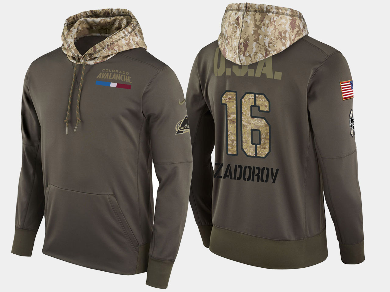 Nike Avalanche 16 Nikita Zadorov Olive Salute To Service Pullover Hoodie
