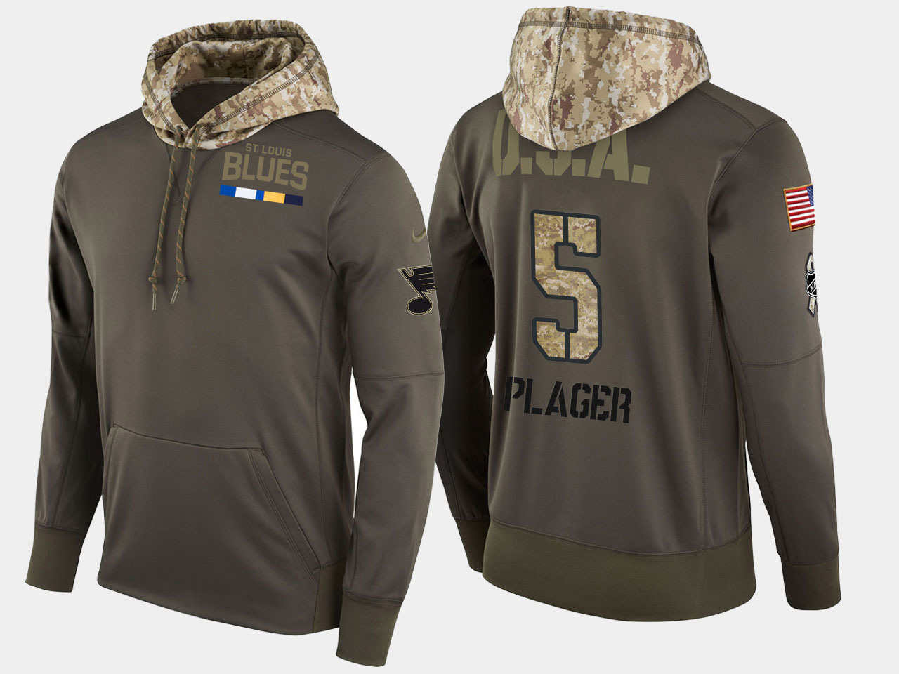 Nike Blues 5 Bob Plager Retired Olive Salute To Service Pullover Hoodie