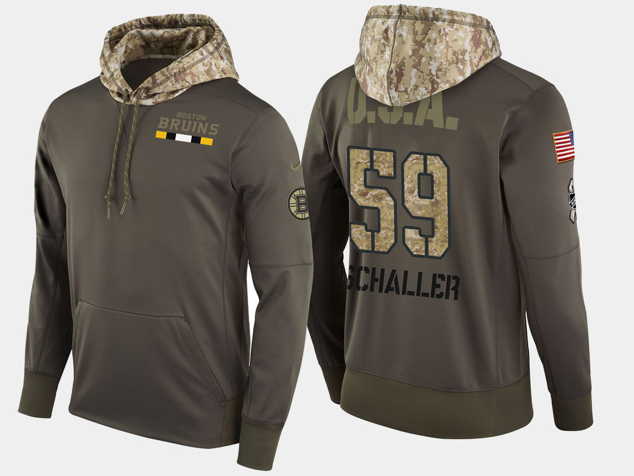 Nike Bruins 59 Tim Schaller Olive Salute To Service Pullover Hoodie - Click Image to Close