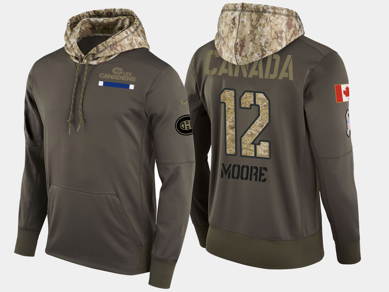 Nike Canadiens 12 Dickie Moore Retired Olive Salute To Service Pullover Hoodie