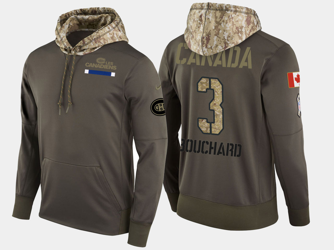 Nike Canadiens 3 Emile Bouchard Retired Olive Salute To Service Pullover Hoodie