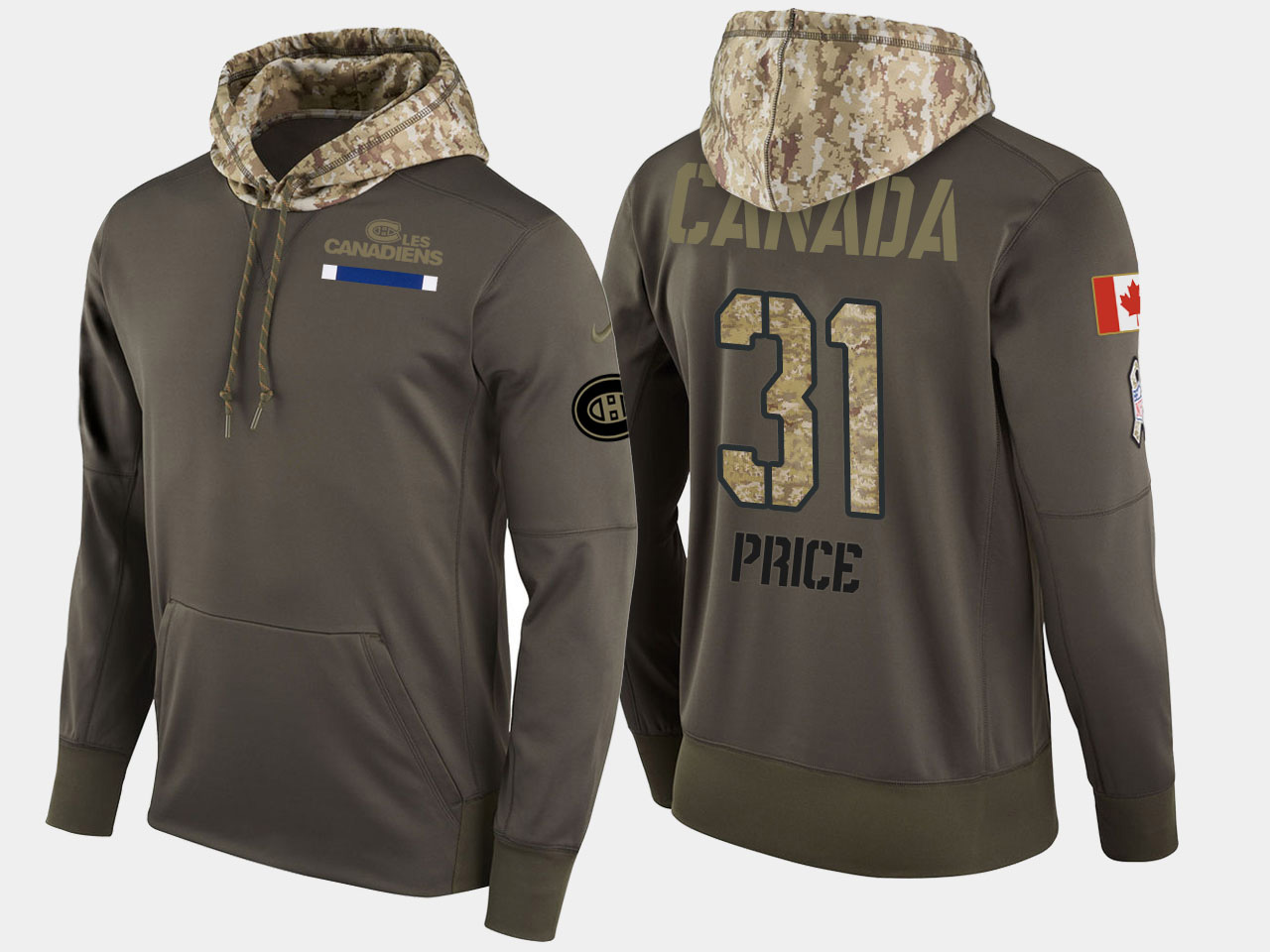 Nike Canadiens 31 Carey Price Olive Salute To Service Pullover Hoodie