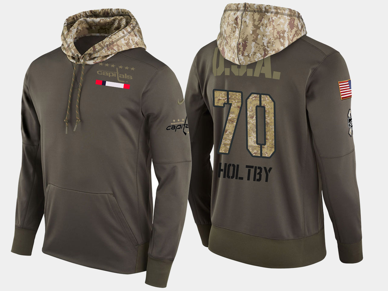 Nike Capitals 70 Braden Holtby Olive Salute To Service Pullover Hoodie